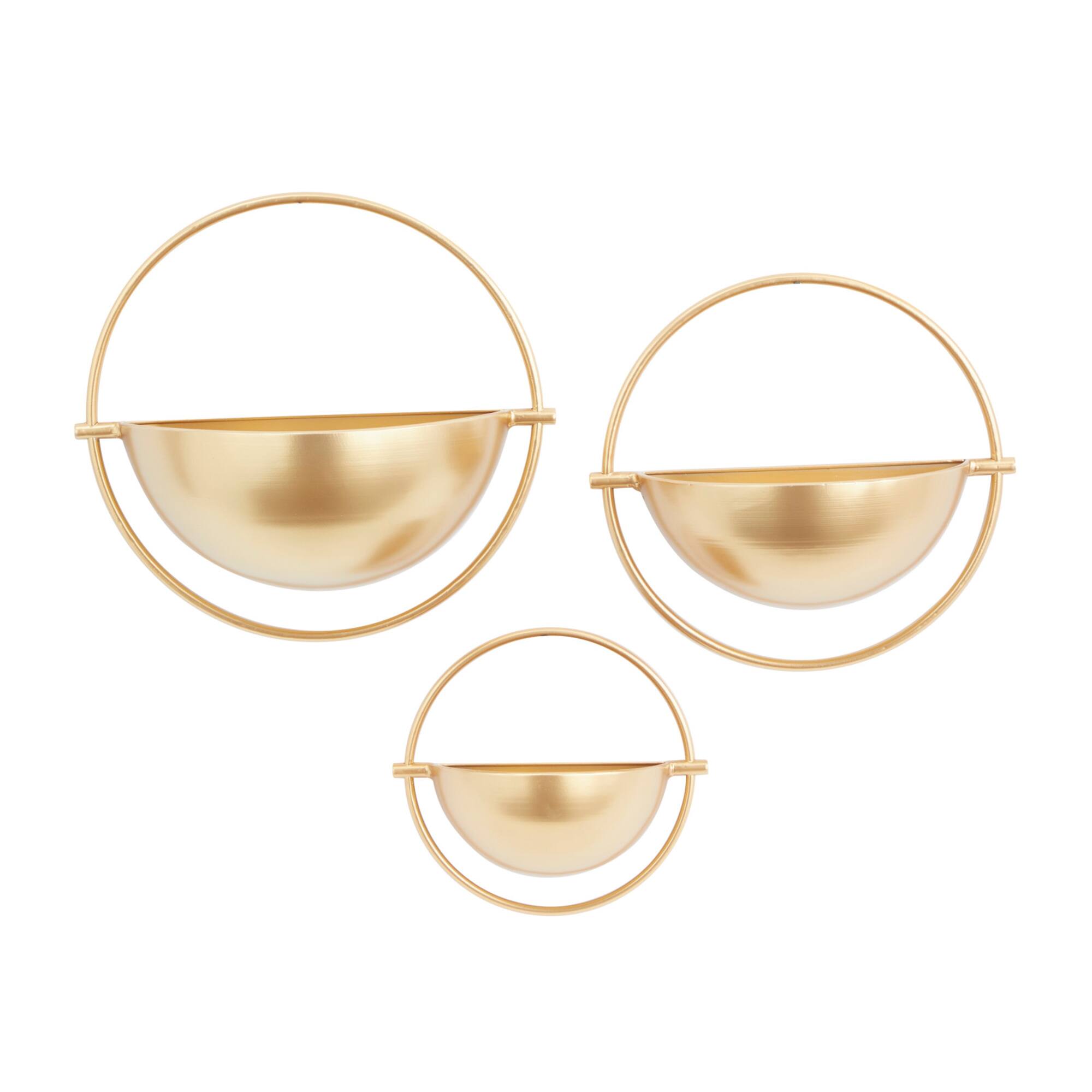 Set of 3 Gold Iron Contemporary Planter, 15",13", 10"
